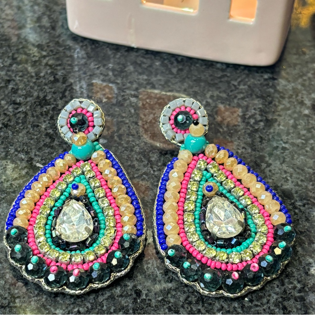 Beautiful Colorful Boutique Beaded Teardrop Earrings! Stunning!